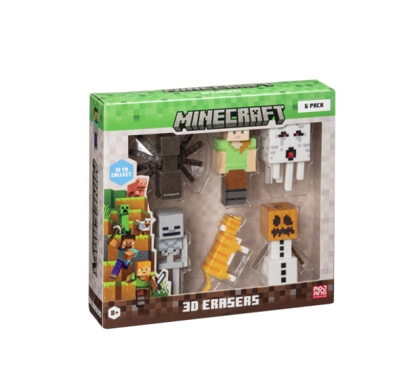 MINECRAFT 3D ERASERS - 6 PACK DELUXE BOX VER.B