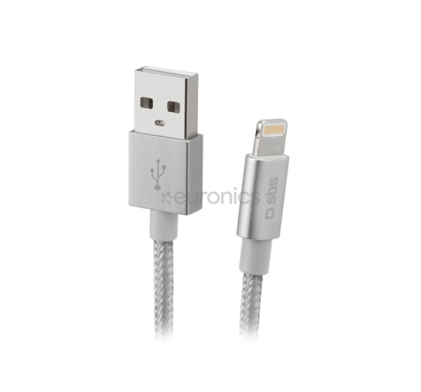 SBS Silver Metal Braided, USB-A - Lightning, silver - Cable