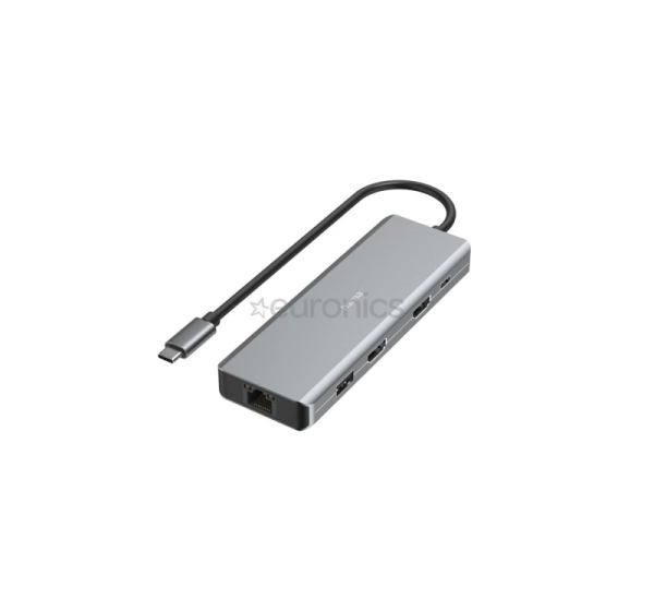 Hama CONNECT2Media, USB-C, 9 porti, 2x HDMI, 100 W, pelēka - Portatīvā datora dokstacija