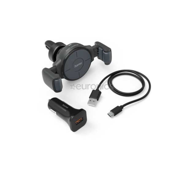 Hama FC10 Flex-Set, 10 Вт, зарядка Qi, черный - Автомобильный держатель для телефона / беспроводное зарядное устройство
