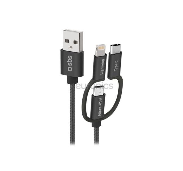SBS USB / Micro USB, USB-C, Lightning, черный - USB-кабель