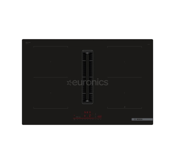Bosch, Series 6, width 80 cm, frameless, black - Built-in induction hob with cooker hood