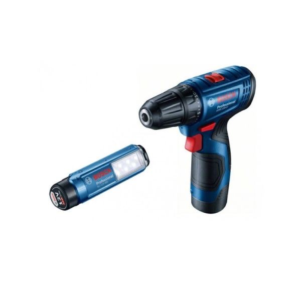 BOSCH. GSR 120-LI 2x2,0Ah 30/14Nm SCREWDRIVER +GLI 12V-300 LAMP CASE