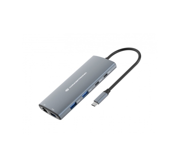 Conceptronic DONN06G 10-in-1 USB 3.2 Gen 1 Docking Station, HDMI, 100W USB PD, USB-C 5Gbps x 2, USB-A 5Gbps x 3, SD, TF/MicroSD, GbE
