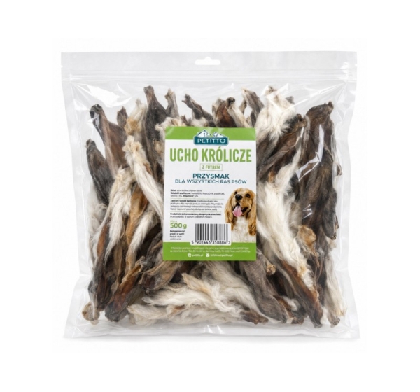 PETITTO Rabbit ear with fur Mono - dog treat - 500g