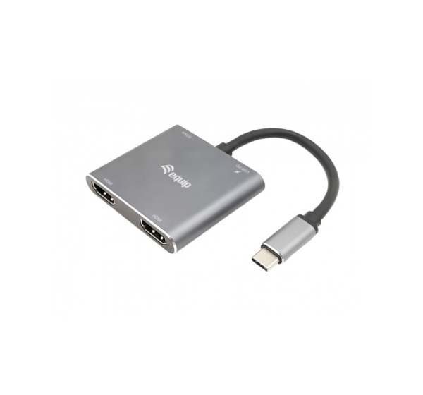 Equip USB-C 4-in-1 Dual HDMI Adapter, USB-C Hub with Dual HDMI USB 3.2 Gen 1 and 100W USB PD, USB-C MST Adapter for Dual Monitors