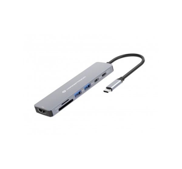 Conceptronic DONN28G 7-in-1 USB 3.2 Gen 1 Docking Station, 4K60Hz HDMI, USB-A 5Gbps x 2, USB-C 5Gbps, SD, TF/MicroSD, 100W USB PD
