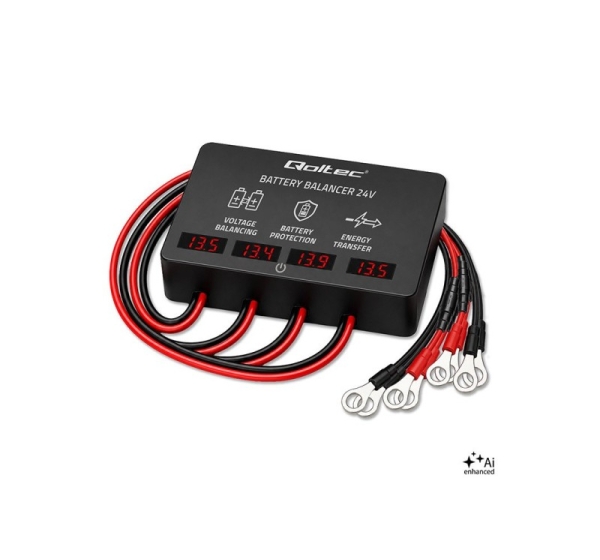Qoltec Balanser napięcia 48V do akumulatorów 4 x 12V | 10A | AGM GEL LiFePO4 | LED