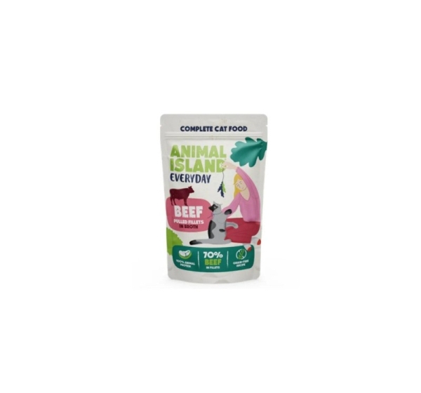 ANIMAL ISLAND Everyday Beef pulled fillets in broth - wet cat food - 85g