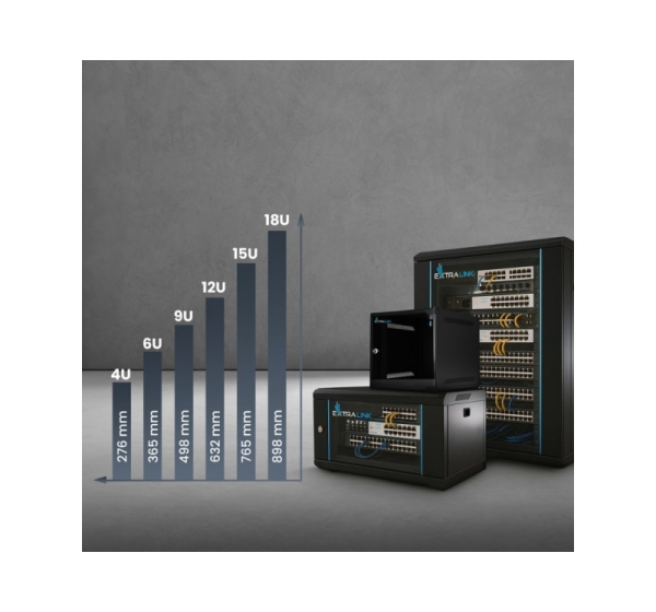 Extralink LITE 12U 530X400 WALL-MOUNTED RACKMOUNT CABINET BLACK Freestand/Wall/Floor mounted rack