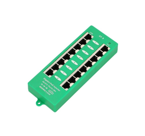 Extralink Gigabit PoE Injector 8 Port Active, 8 ports Gigabit 802.3at/af, Mode A