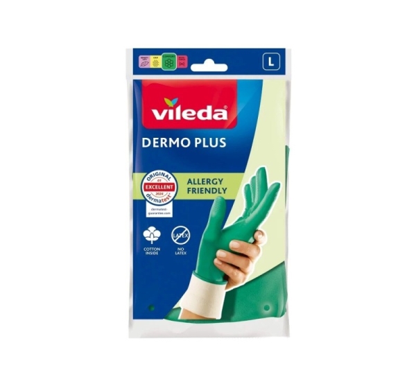 Vileda Dermo Plus ‘L’ Gloves Green Cotton, Nitrile