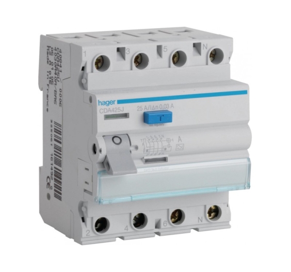 CDA425J 25A/ 30MA/A DIFFERENTIAL CIRCUIT BREAKER 25A 4P 4M 30MA A 6KA