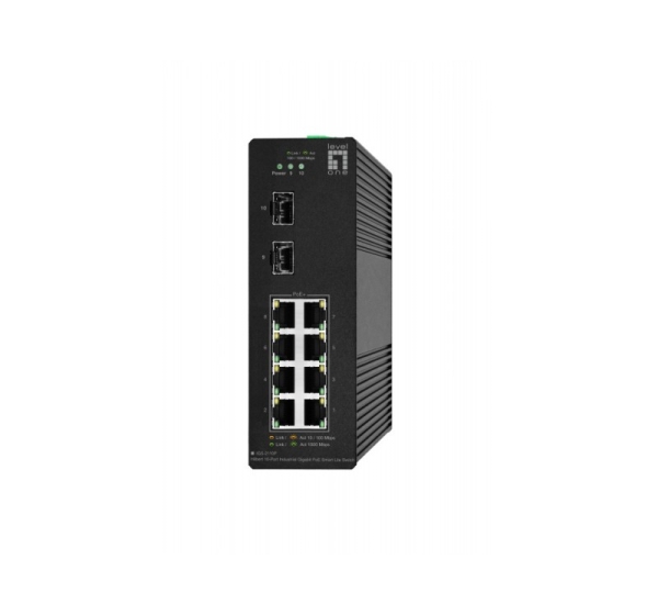 LevelOne Hilbert 10-Port Industrial Gigabit PoE Smart Lite Switch, 2 x SFP, 8 PoE Outputs, 802.3at/af PoE