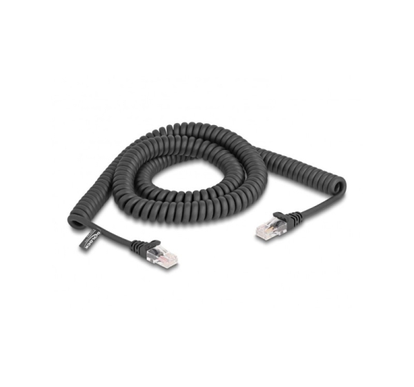 DeLOCK RJ45 Coiled Cable male to male Cat.5e 3 m black
