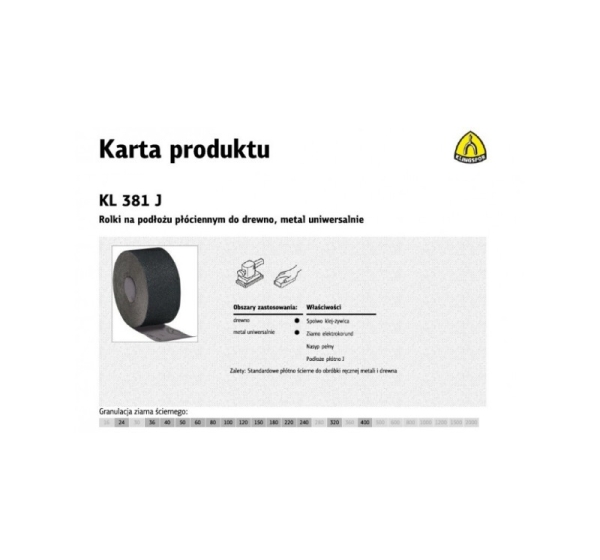 KLINGSPOR CLOTH BACKING ROLL KL381J 200mm gr. 40 (30mb)