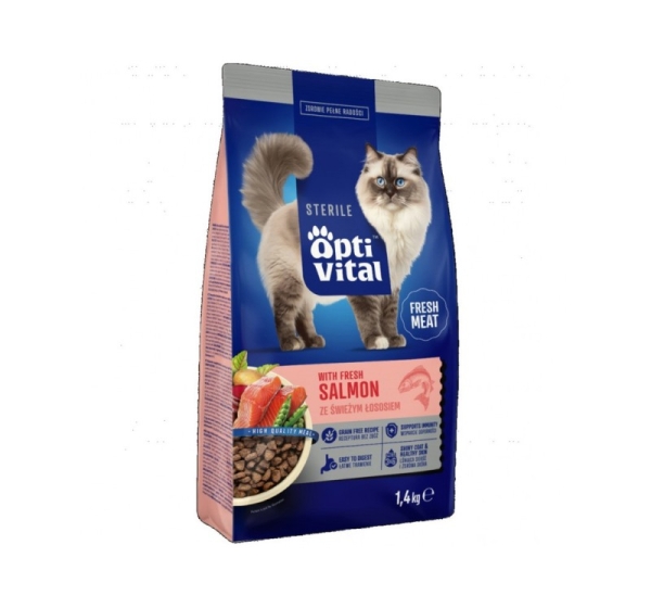 OPTIVITAL Sterile With fresh salmon - dry cat food - 1,4kg