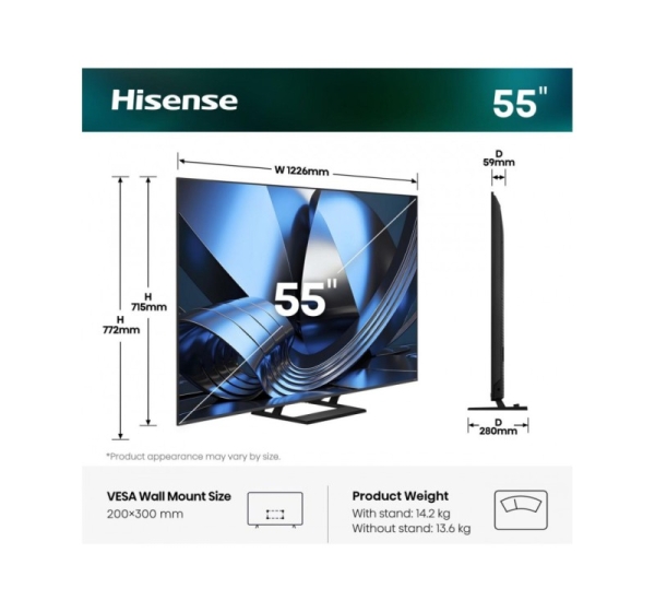 Hisense 55U7SE 139.7 cm (55") 4K Ultra HD Smart TV Wi-Fi Black
