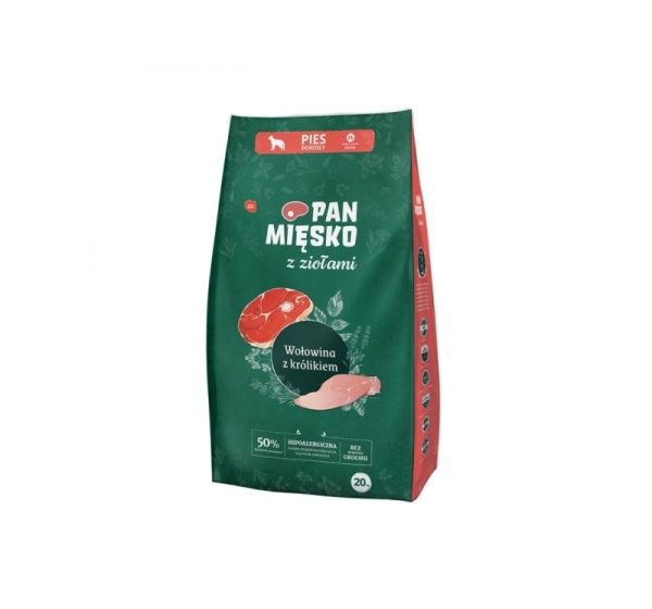 PAN MIĘSKO with herbs Beef with rabbit M - dry dog food - 20kg