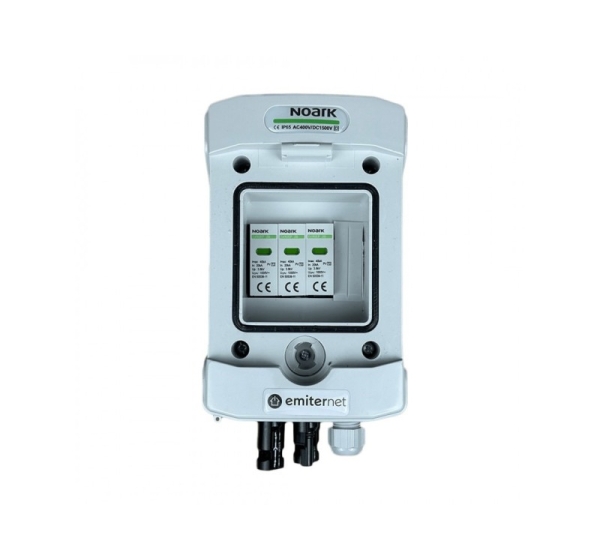 Switchgear attached DC hermetic IP65 EMITTER with Noark 1000V type 2 DC surge arrester, 1x PV string, 1x MPPT