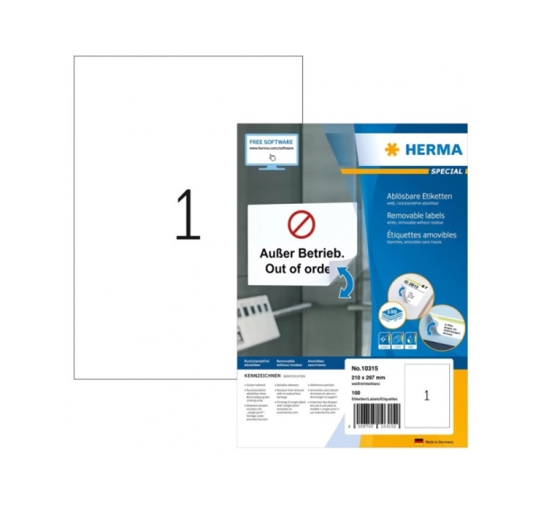 HERMA Removable labels A4 210x297 mm white Movables/removable paper matt 100 pcs