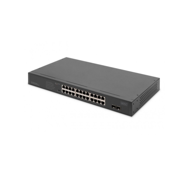 Digitus 24-Port Gigabit Netzwerkswitch, 19 Zoll, unmanaged,2 Uplink Ports, SFP