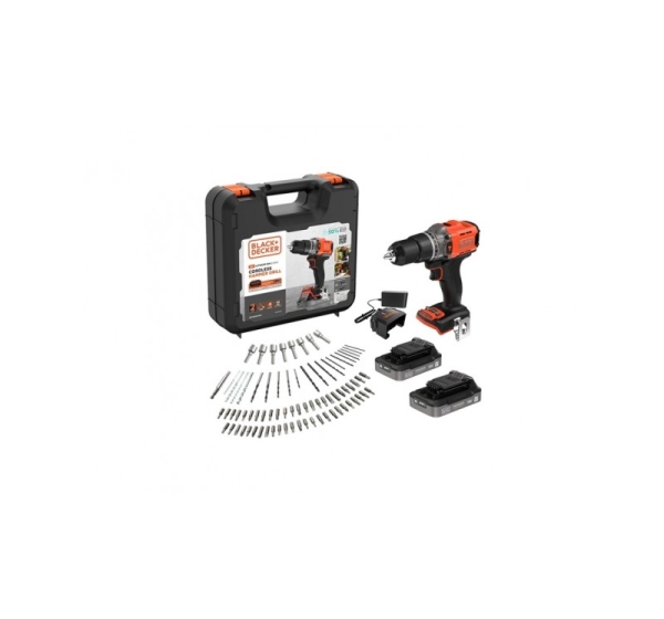 BLACK & DECKER | 18V Impact Drill (with 2 x 18V 2.0Ah batteries with charge status indicator, 1A charger and 80 accessories) | BCD383D2XKA-QW | 2.0 Ah