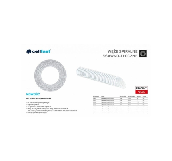 CELLFAST WĄŻ SSAWNO-TŁOCZNY DO POMP 50mm x 25mb BEZBARWNY ENERGO-FLEX