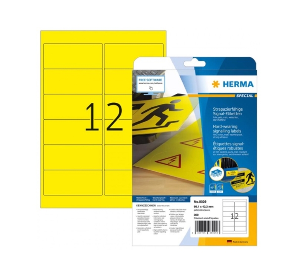 HERMA Labels signalling hard-wearing A4 99,1x42,3 mm yellow strong adhesion film matt weatherpr. 300 pcs.