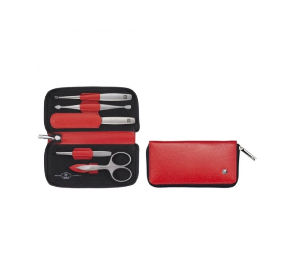 Zwilling Twinox Travel Set – Red 5-Piece Leather Pouch - Red