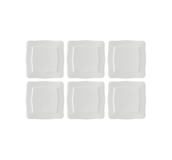 Set of 6 Square Plates Florentina - White, 26.5 cm