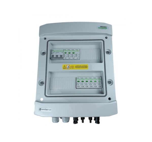 Switchgear attached DCAC hermetic IP65 EMITTER with Noark 1000V type 2 DC surge arrester, 2 x PV string, 2 x MPPT // og. AC Noark type 1+2, 10A 3-F