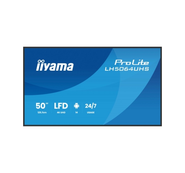 iiyama LH5064UHS-B1AG Signage Display Digital signage flat panel 127 cm (50") Wi-Fi 500 cd/m² 4K Ultra HD Black Built-in processor Android 24/7
