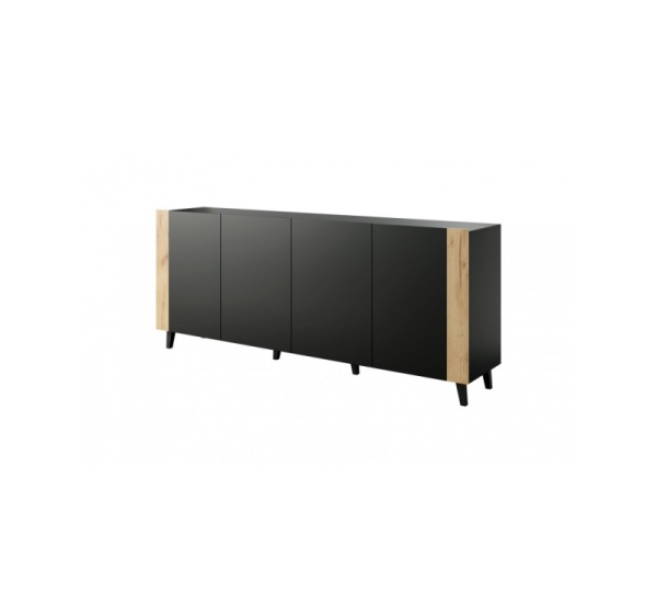 FARO chest of drawers 200x42x82 matte black + oak craft